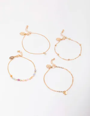 Gold Beaded Coin Bracelet 4-Pack