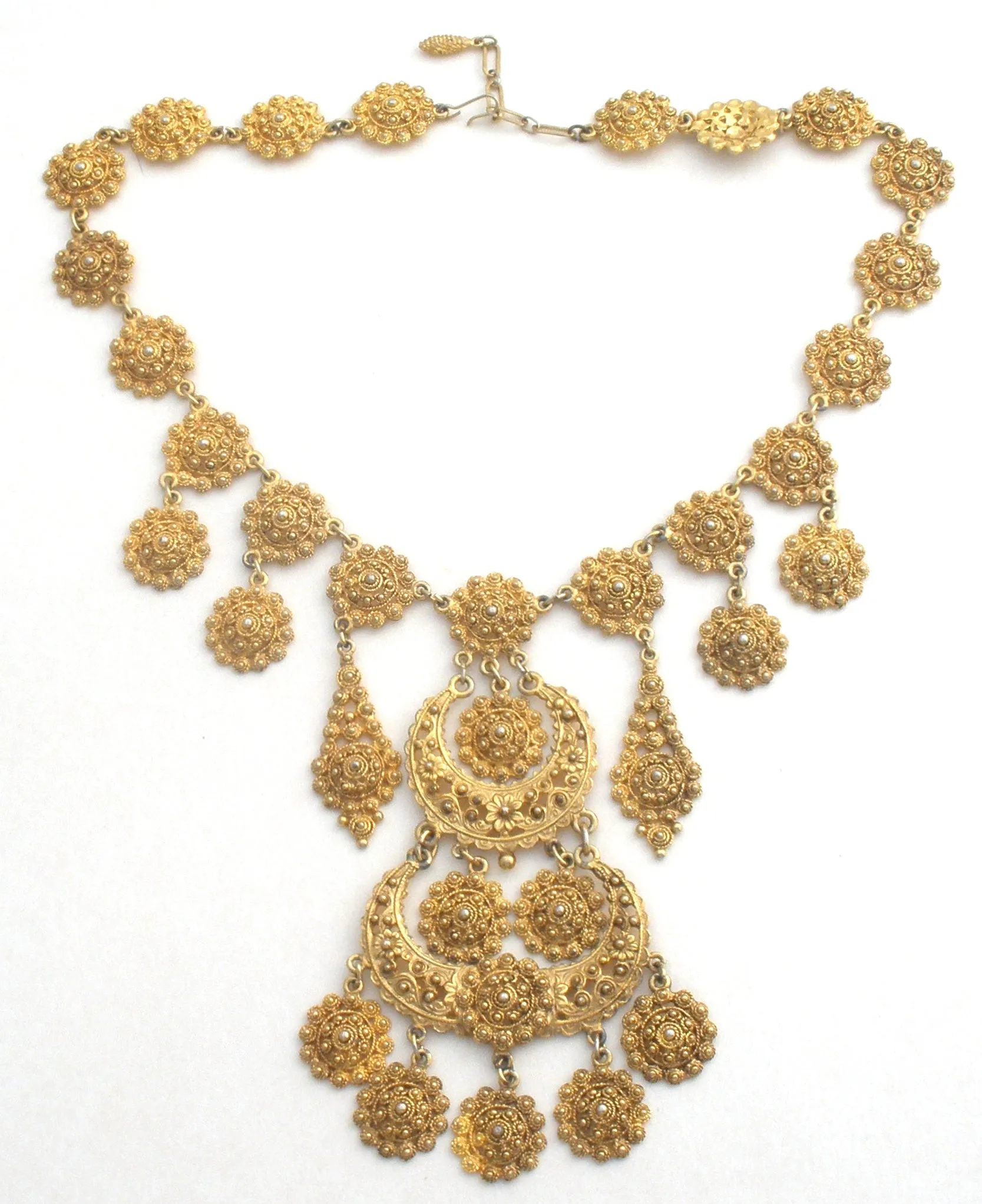 Gold Tone Bib Statement Necklace Vintage