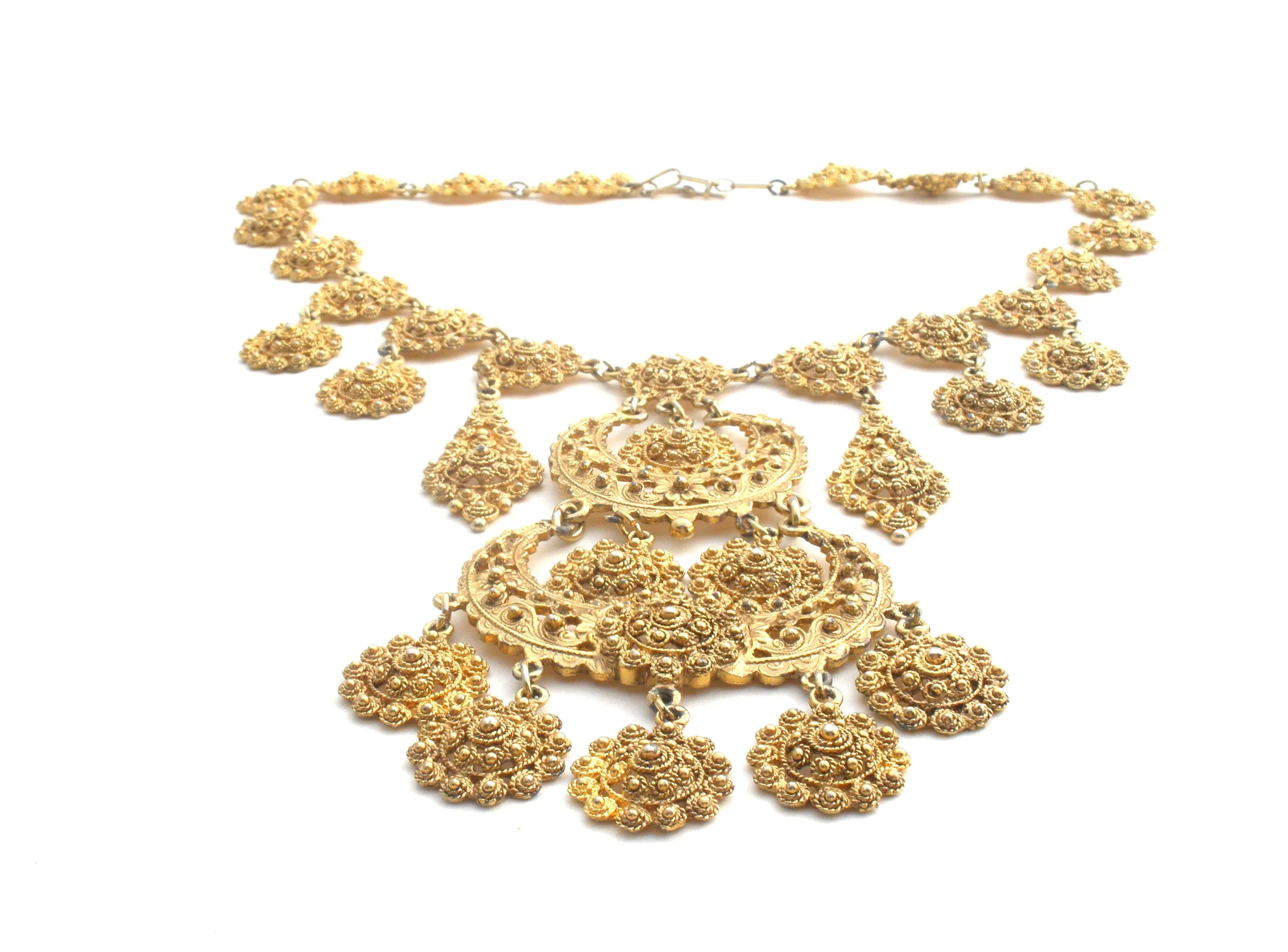 Gold Tone Bib Statement Necklace Vintage