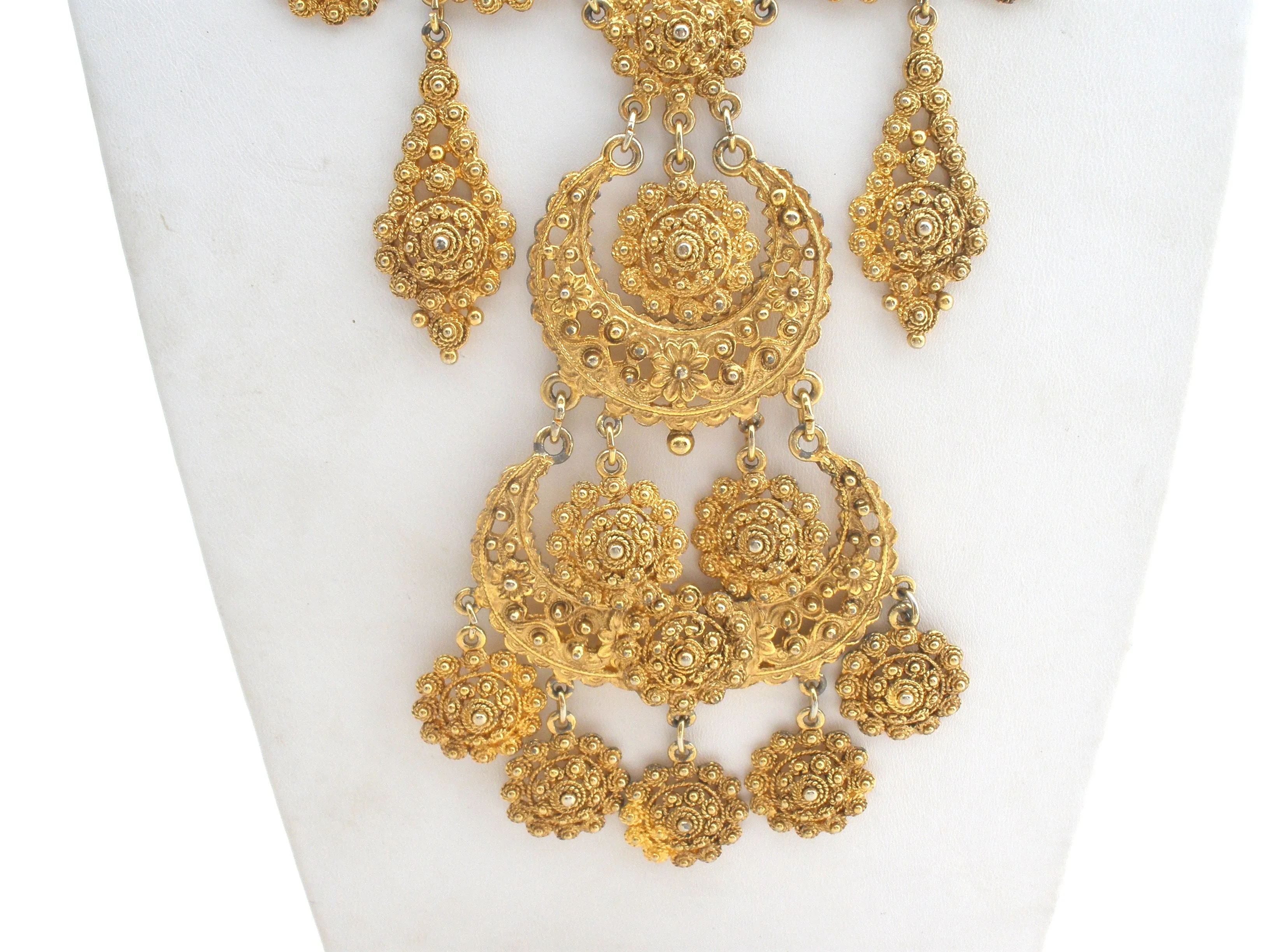 Gold Tone Bib Statement Necklace Vintage