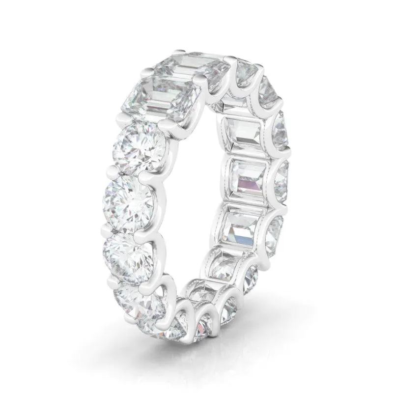 Half Emerald Half Round Diamond Eternity Band