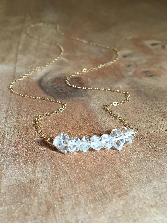 Herkimer Diamond Necklace Gold Fill OR Sterling Silver  Raw Crystal Necklace