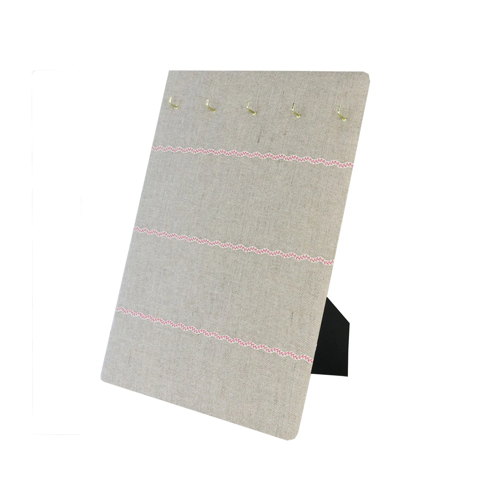 Hook & Hang Jewellery Board - Soft grey / Pink ric rac