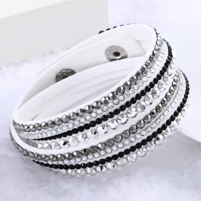 Hot Sale 2016 NEW  Fashion Rhinestone Leather Wrap Bracelet Crystal Multilayer Bracelets bangles for Women/Men Free Shipping