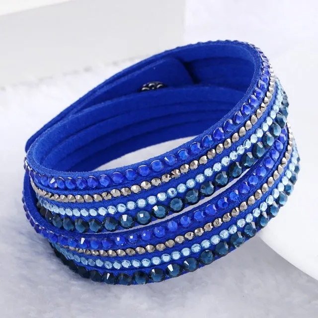 Hot Sale 2016 NEW  Fashion Rhinestone Leather Wrap Bracelet Crystal Multilayer Bracelets bangles for Women/Men Free Shipping