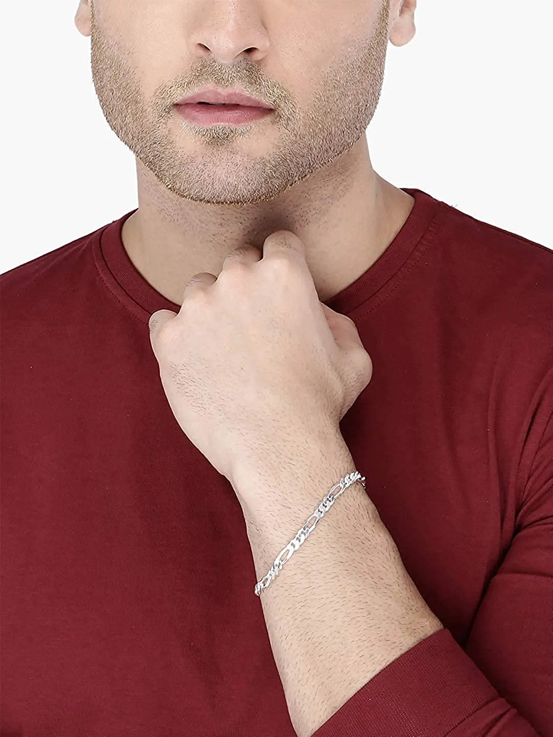 I JUELS ; LIVE THE EMOTIONS 925 Sterling Silver Figaro Chain Bracelet For Mens/Boys/Gents