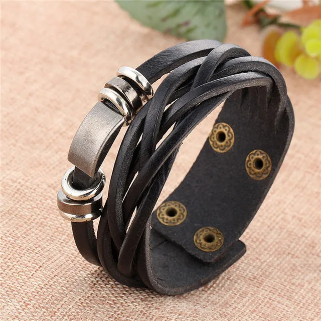 IF ME New Simple Leather Bracelet Men Jewelry Fashion Wrap Bracelets Male Bijoux Femme Wristband Punk Style Black Brown Unisex