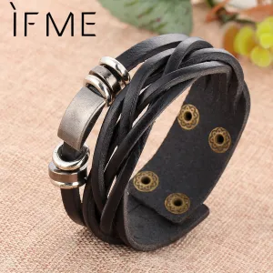 IF ME New Simple Leather Bracelet Men Jewelry Fashion Wrap Bracelets Male Bijoux Femme Wristband Punk Style Black Brown Unisex