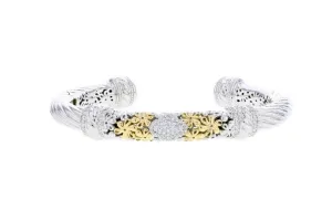 Italian Silver and Yellow Gold Hinge Bracelet and White Diamonds