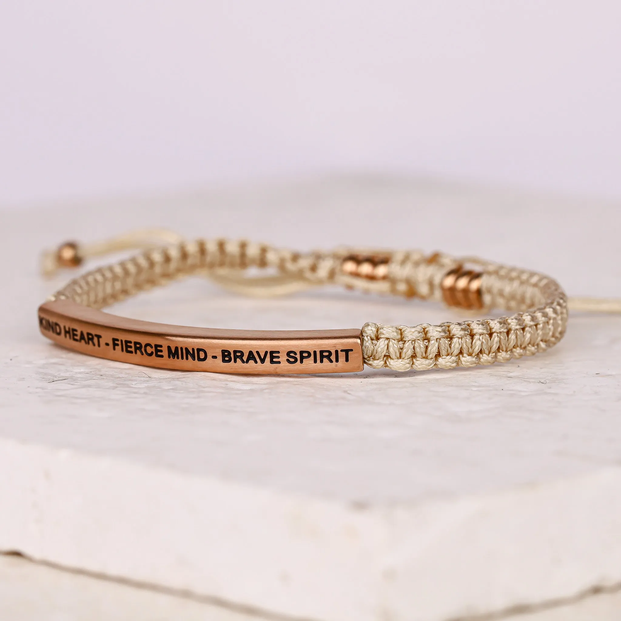 KIND HEART - FIERCE MIND - BRAVE SPIRIT ROPE BRACELET