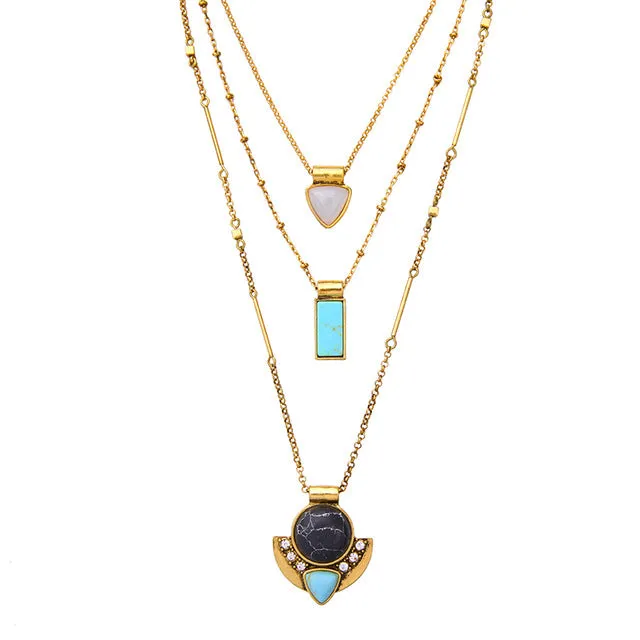 KISS ME Brand Synthetic Stone Necklaces& Pendants Fashion Jewelry Multi Layers Necklaces for Women