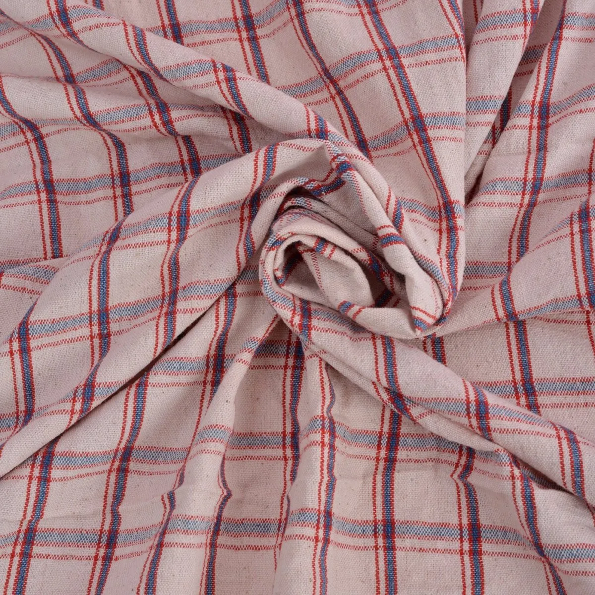 Light Pink Checkered Handwoven Organic Cotton Fabric