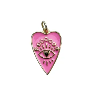 Long Pink Heart Eye Charm For Charm Necklace & Bracelet