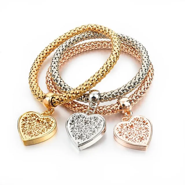 LongWay Ethnic Love Heart Charm Bracelets For Women Gold Color Crystal Chain Bracelets & Bangles With Pendants SBR150160