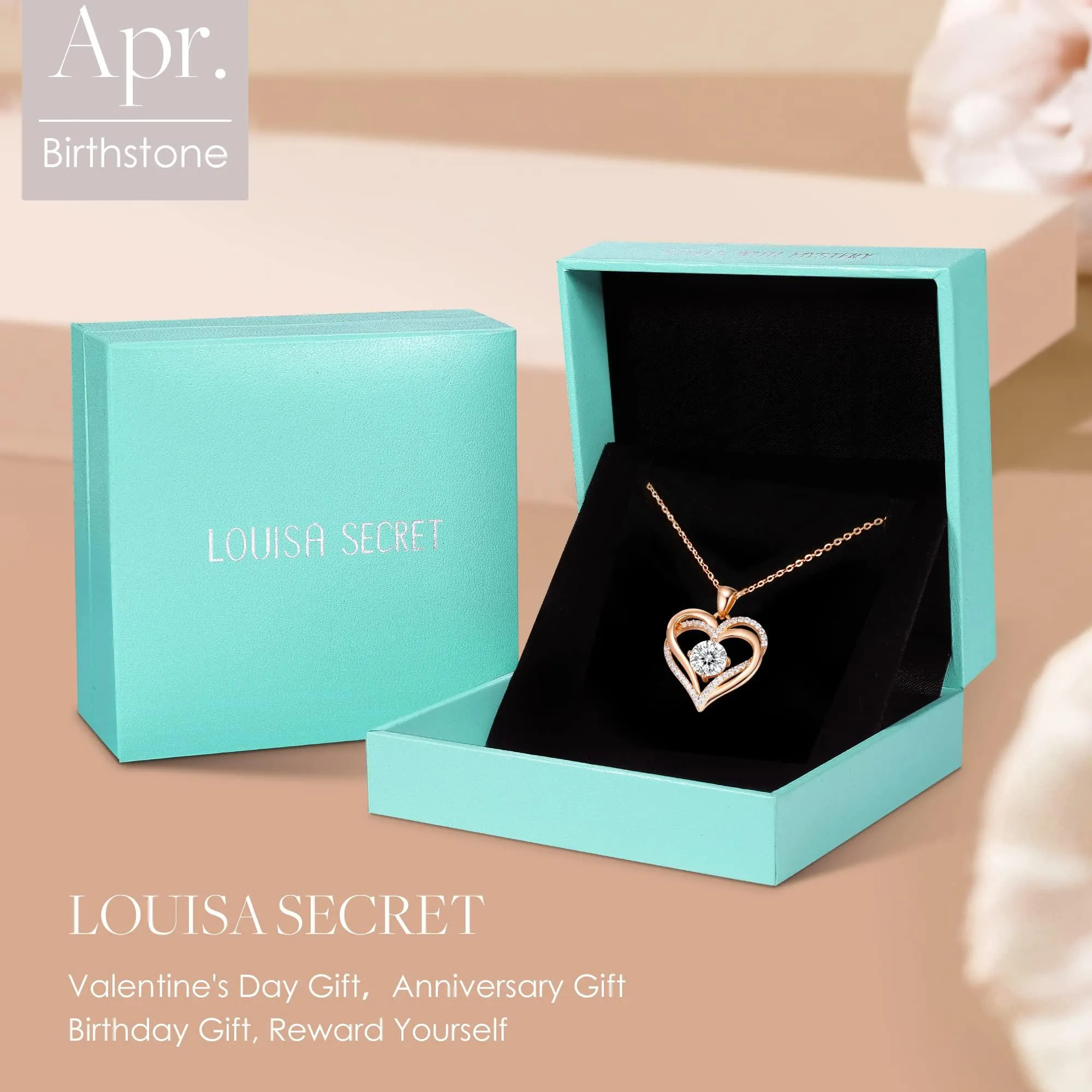 LOUISA SECRET Love Heart Birthstone Necklaces for Women 925 Sterling Silver Pendant Women's Necklaces Mother's Day Anniversary Birthday Christmas Jewelry Gifts for Mom Wife Sister Best Friend Girls Her