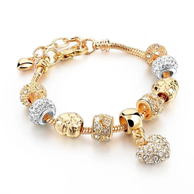 MELIHE Crystal Heart Charm Bracelet For Women Gold Bracelets Bangles Female Jewelry SBR160059