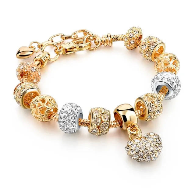 MELIHE Crystal Heart Charm Bracelet For Women Gold Bracelets Bangles Female Jewelry SBR160059