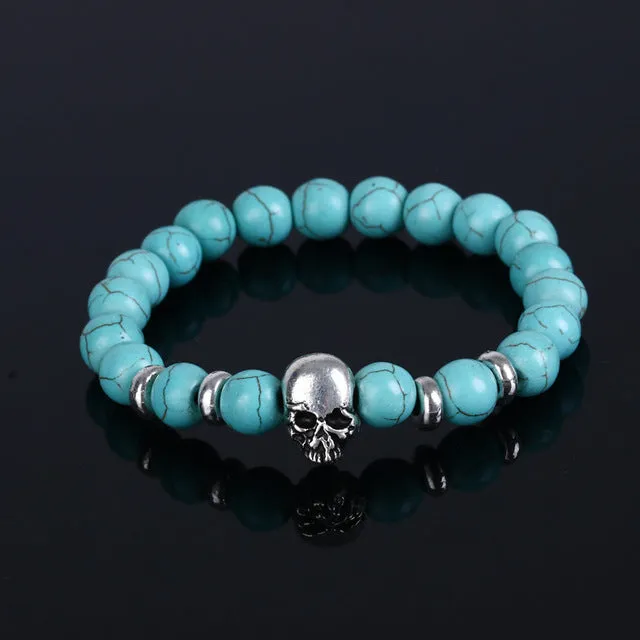 Men gift Skull Bracelet pulseras mujer buddha beads bracelet elastic charm bracelet lava natural stone for men and women