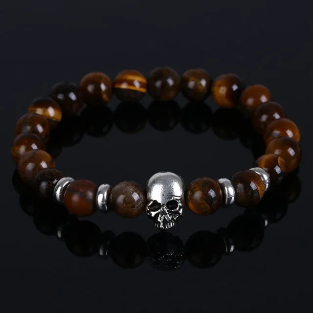 Men gift Skull Bracelet pulseras mujer buddha beads bracelet elastic charm bracelet lava natural stone for men and women