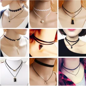 New Torques Bijoux Black Velvet Ribbon Tassel Lace Multilayer Necklace Maxi Statement Chokers Necklace Women Jewelry