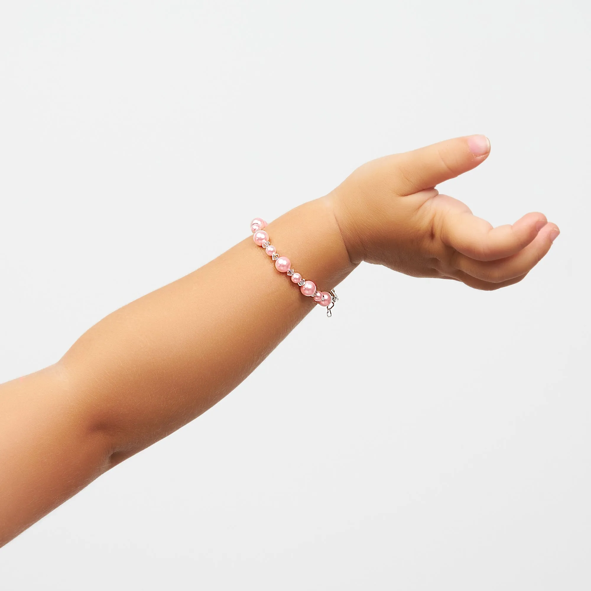 NewBorn Baby Girl Bracelet with Pink Pearls & Clear Crystals