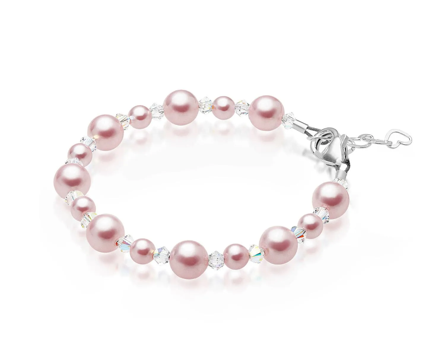 NewBorn Baby Girl Bracelet with Pink Pearls & Clear Crystals