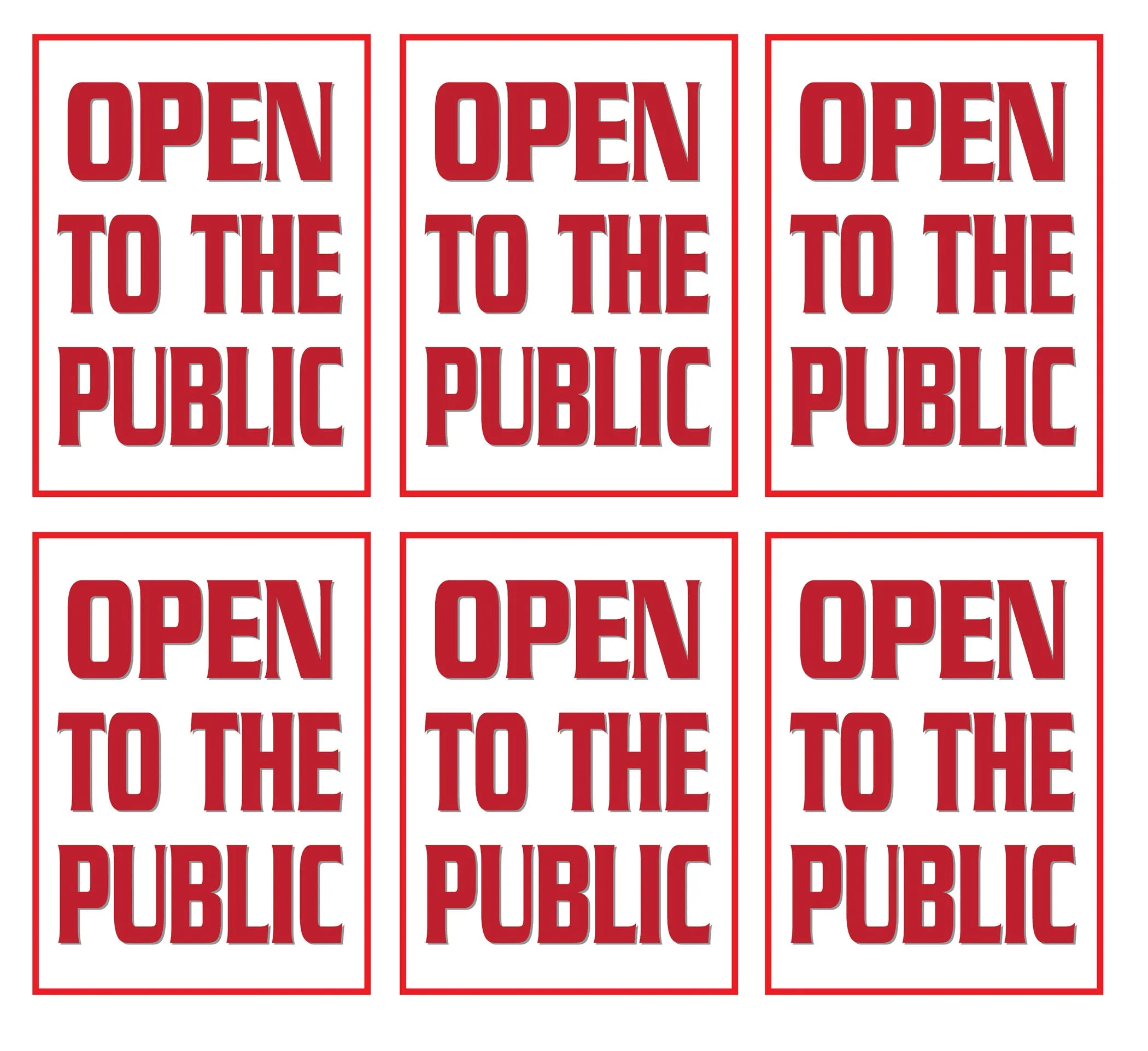 Open to the Public Store Window Display Paper Signs; 18w x 24h - 6 Pack