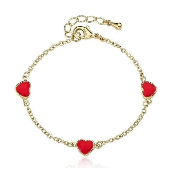 Pearls 'n' Jewels 3mm Gold/Red w Heart Bracelet