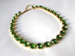 Peridot Green Riviere Necklace - Small Oval