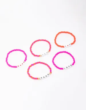 Pink & Red Love Beaded Friendship Bracelet 5-Pack