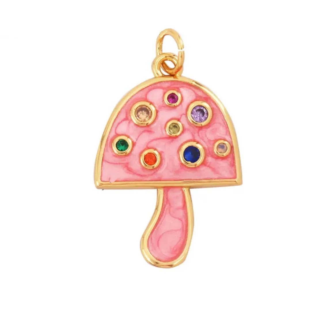 Pink Mushroom Charm For Charm Necklace