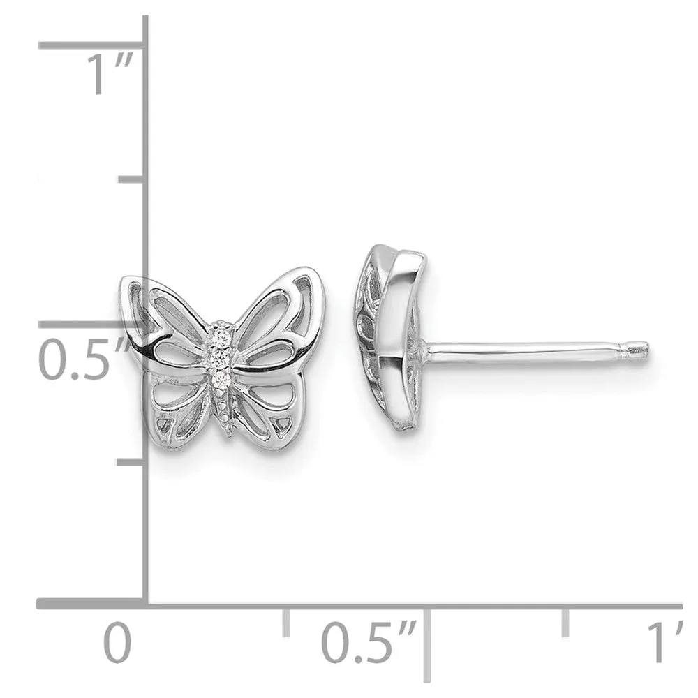 Rhodium-plated Sterling Silver CZ Butterfly Post Earrings