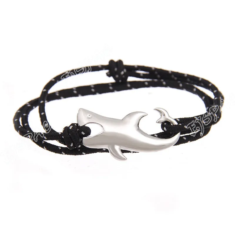 Silver Plated Ocean Shark Rope Bracelet