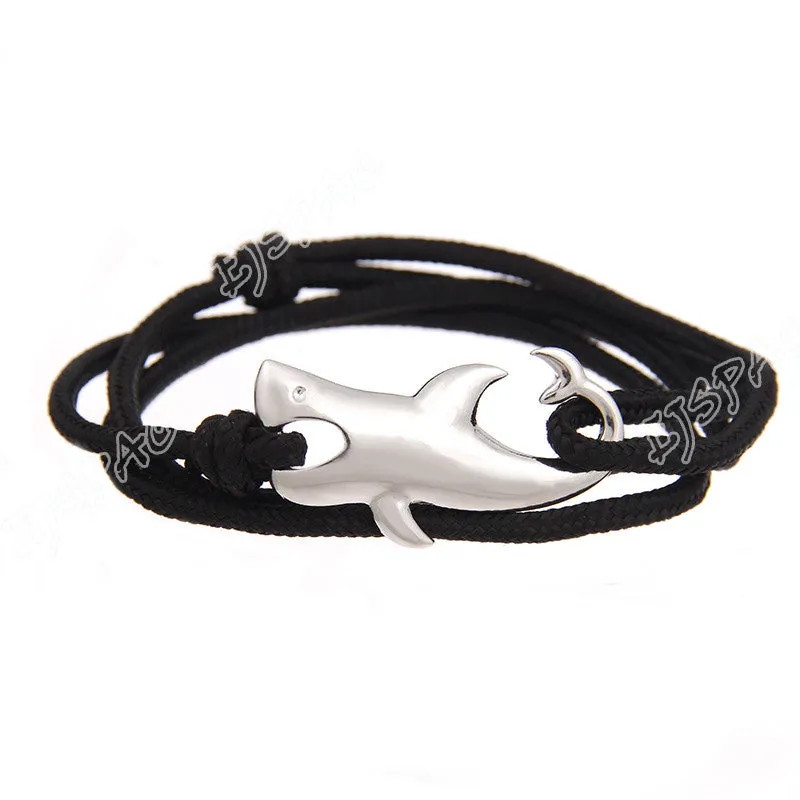 Silver Plated Ocean Shark Rope Bracelet