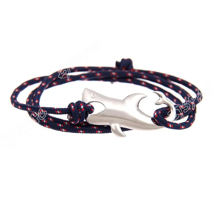 Silver Plated Ocean Shark Rope Bracelet