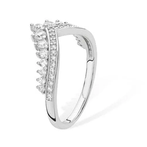 Silver Wishbone CZ Double Row Ring