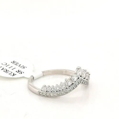 Silver Wishbone CZ Double Row Ring