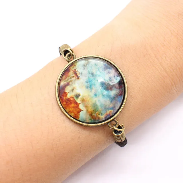 Star Leather charm Bracelet big Space Galaxy Cabochon rope chain Bracelet Pulseira Feminino round glass statement Jewelry unisex