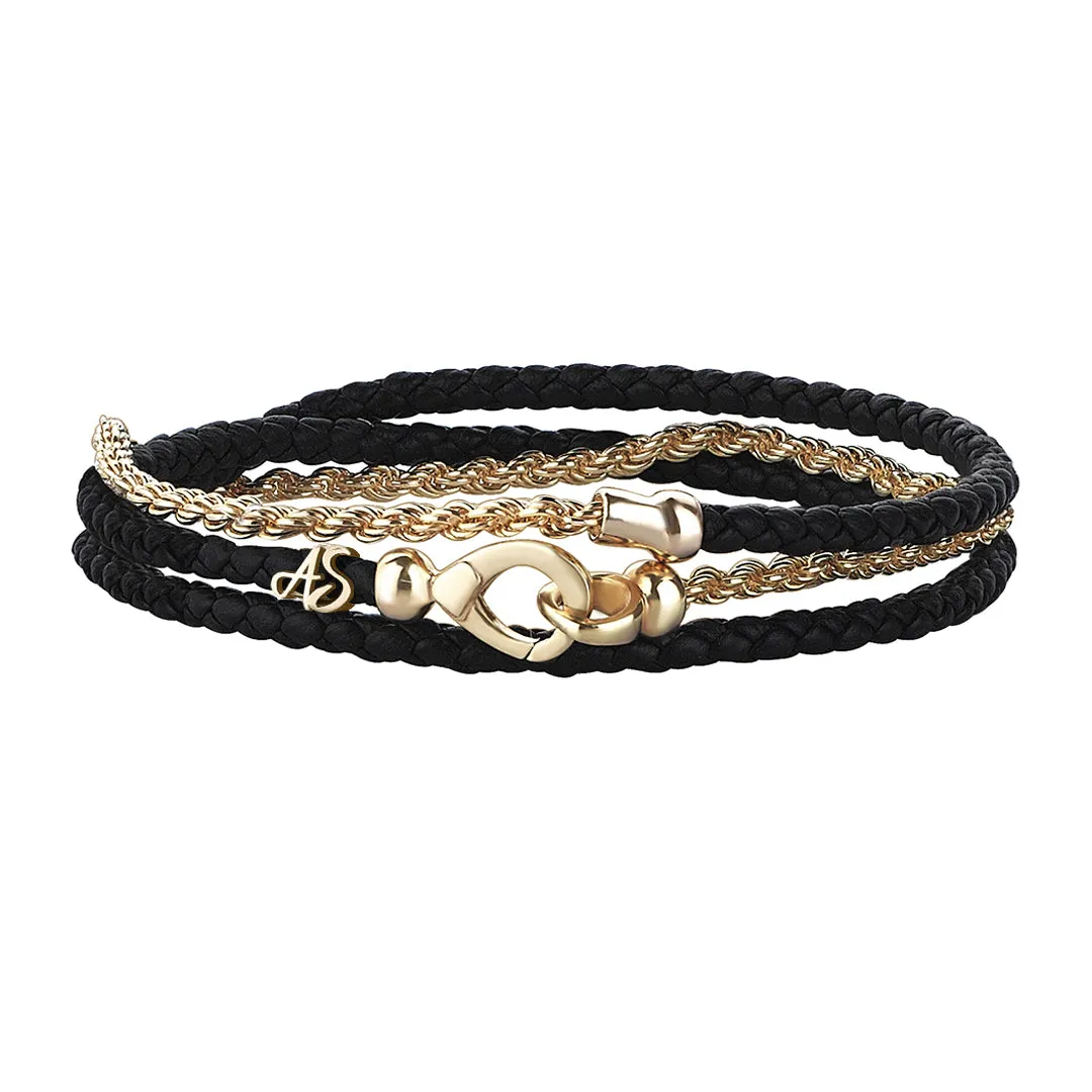 Statement Rope Chain & Leather Wrap Bracelet in Silver