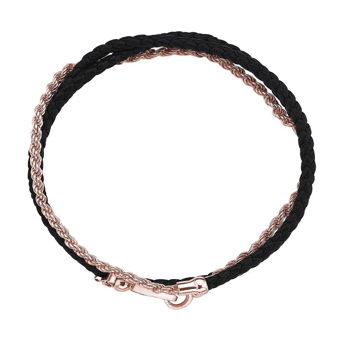 Statement Rope Chain & Leather Wrap Bracelet in Silver