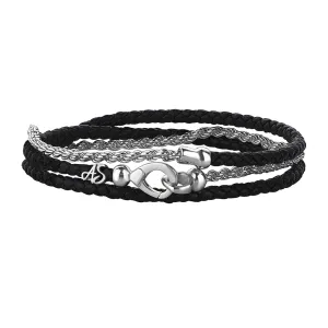 Statement Rope Chain & Leather Wrap Bracelet in Silver