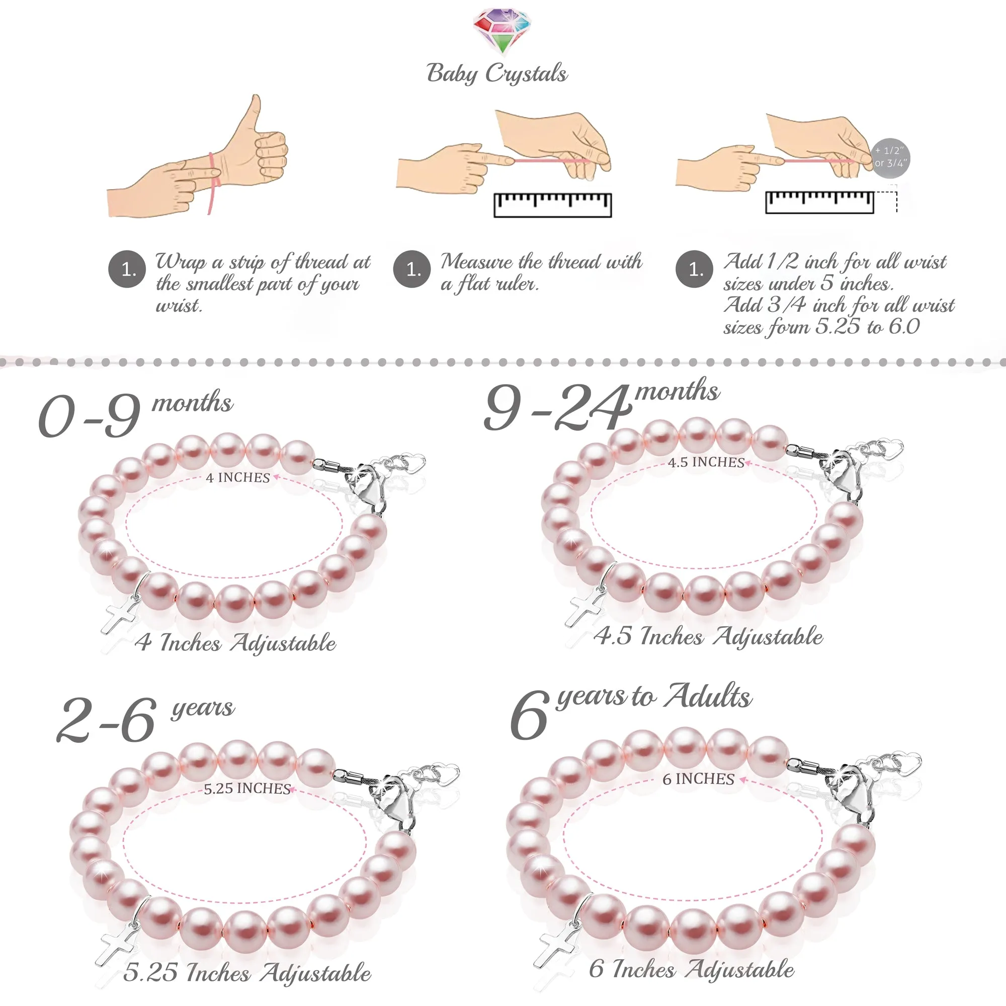 Sterling Silver Cross Charm Pink Pearl Bracelets for Girls - Baptism Gifts