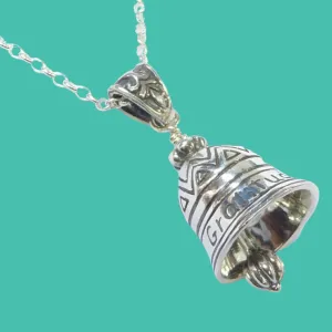 Sterling Silver Necklace Small Bell Gratitude message