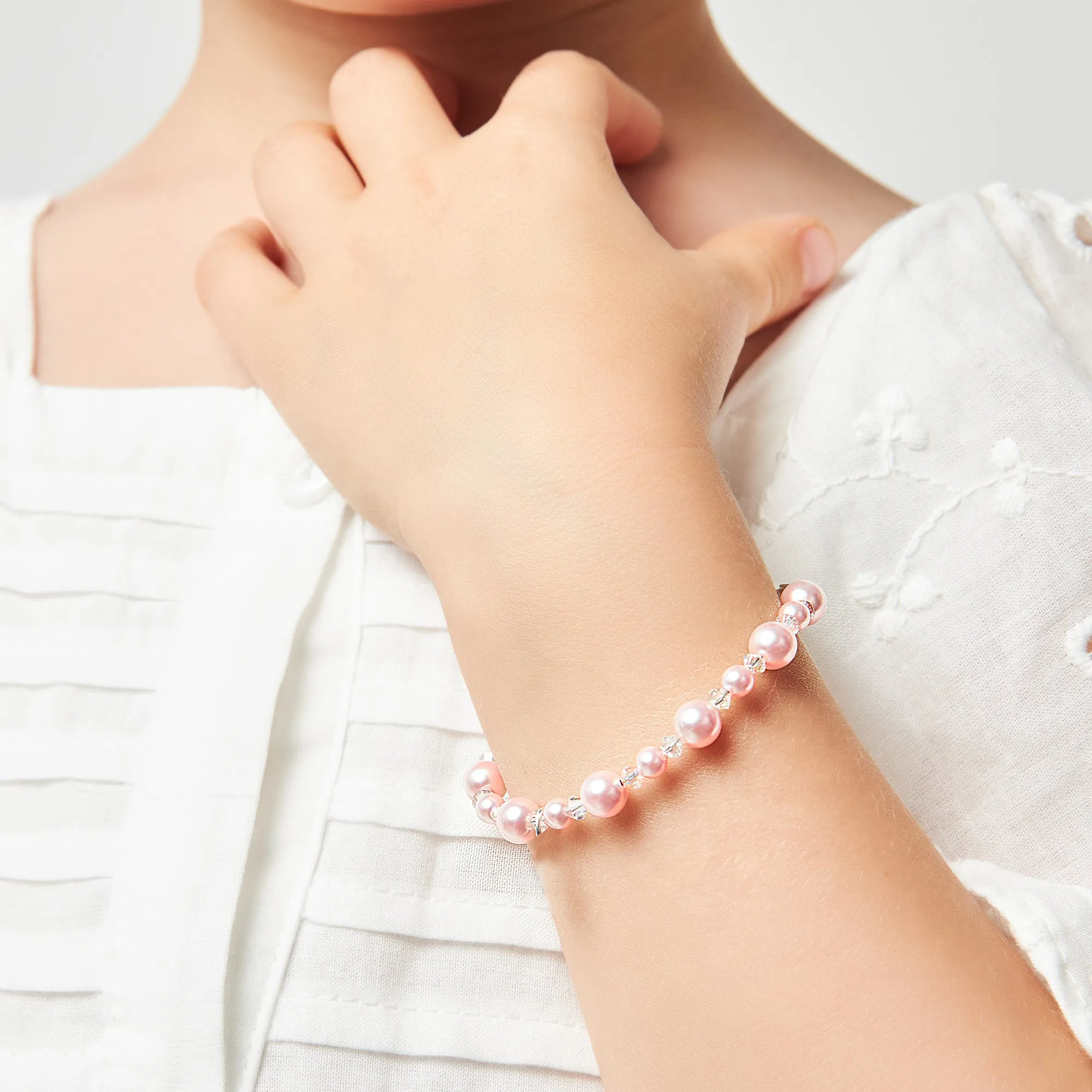 Teen Girl Bracelets with Pink Pearls & Clear Crystals