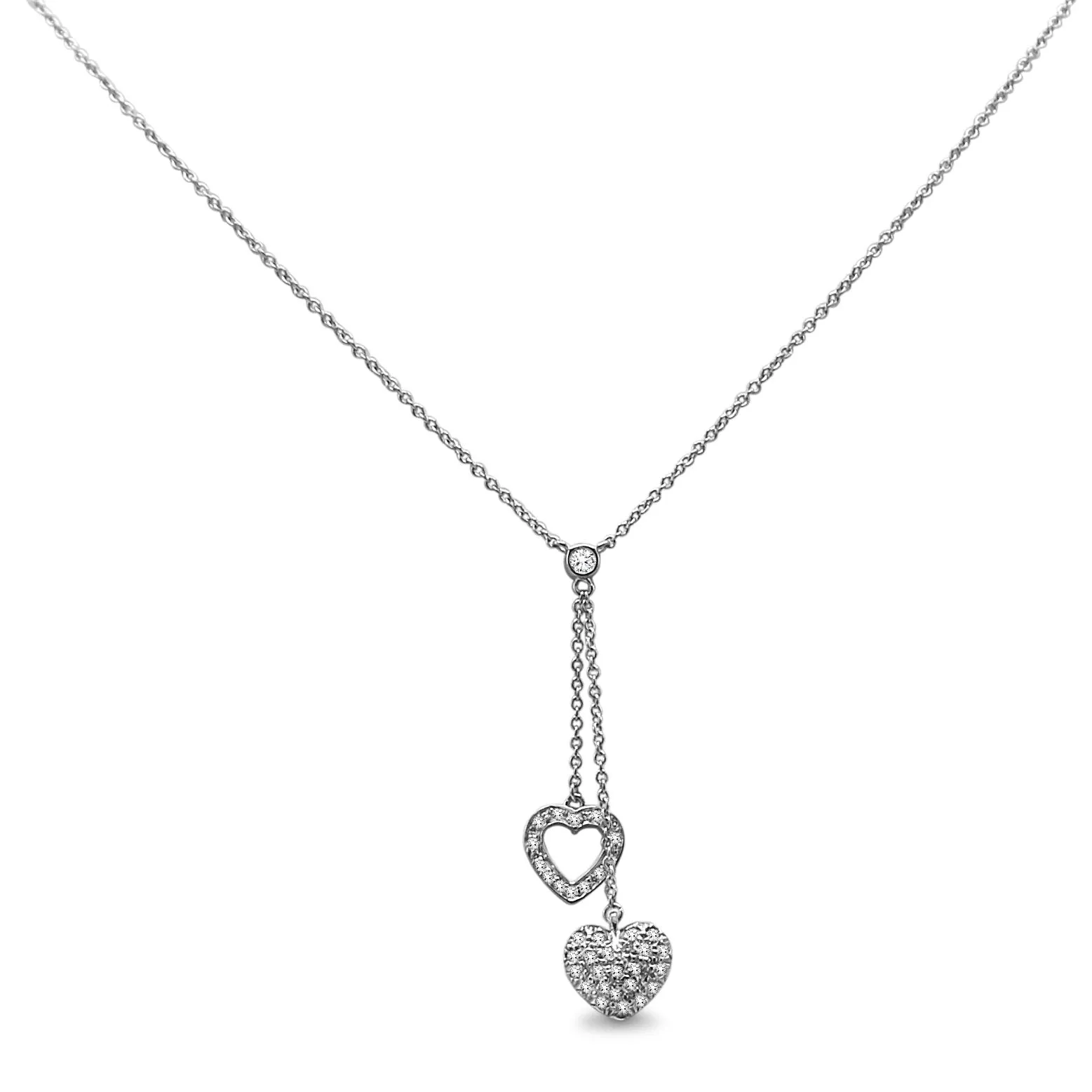 Tiffany & Co. Platinum Double Heart Diamond Drop Pendant/Necklace