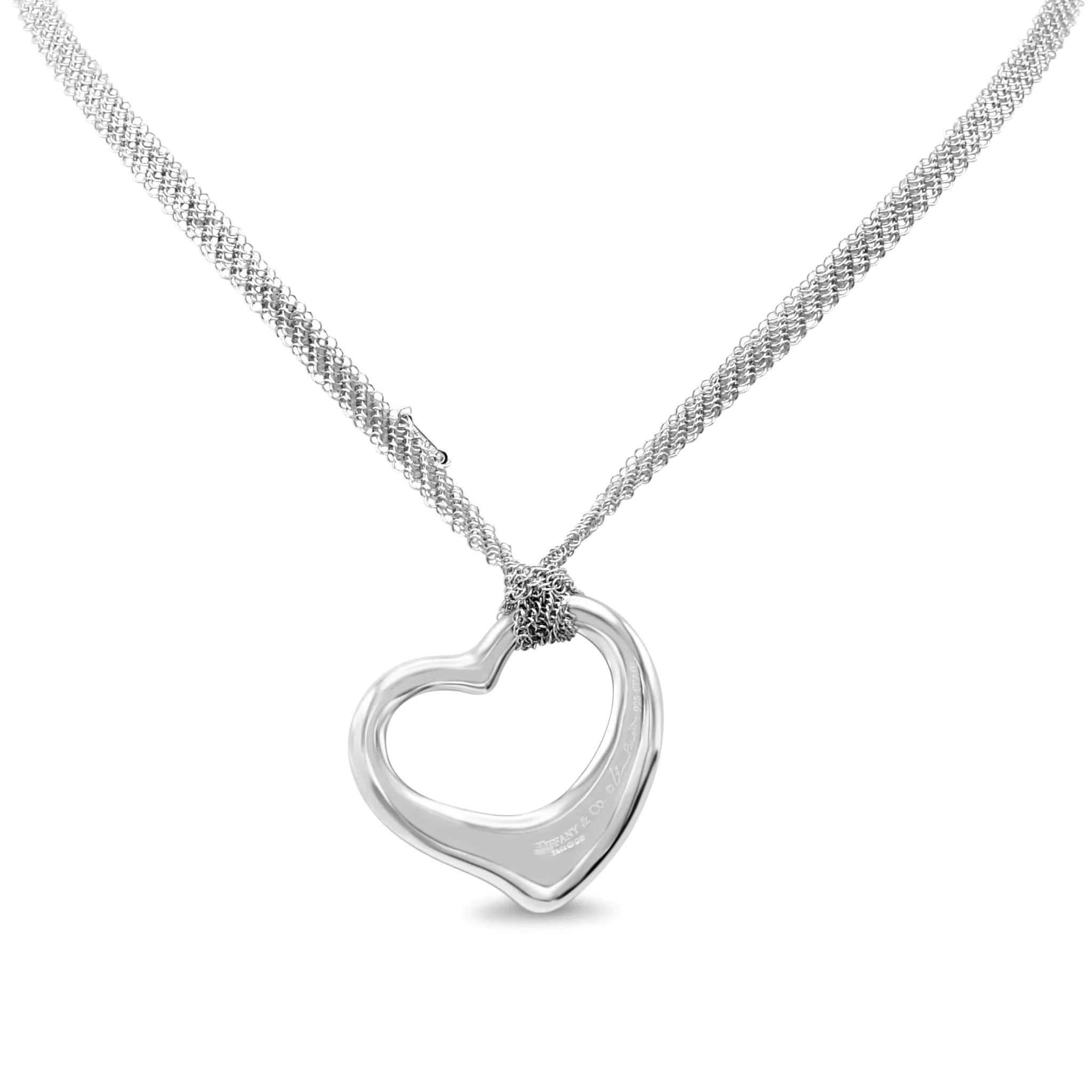 Tiffany Elsa Peretti Open Heart Pendant On Mesh Necklace