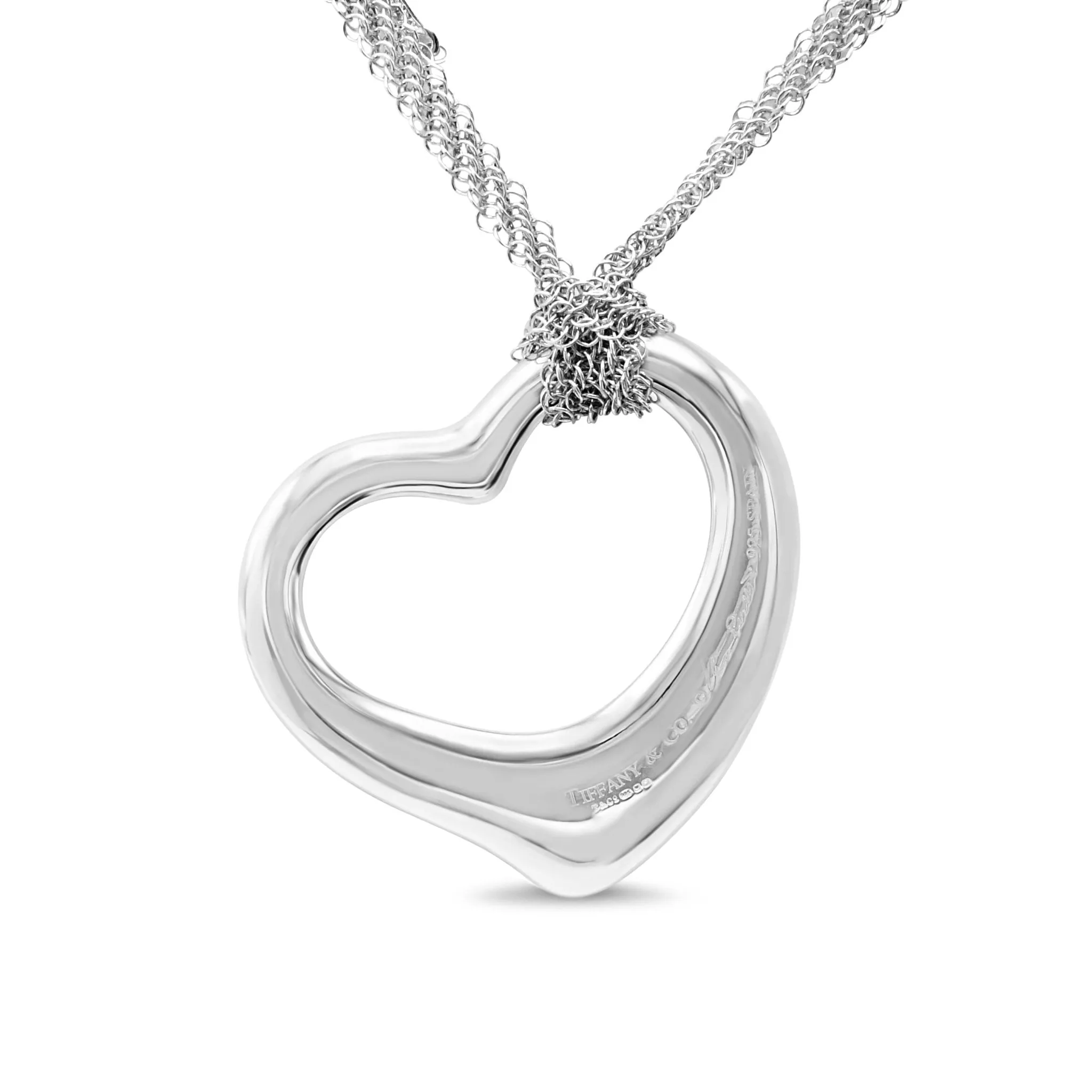 Tiffany Elsa Peretti Open Heart Pendant On Mesh Necklace