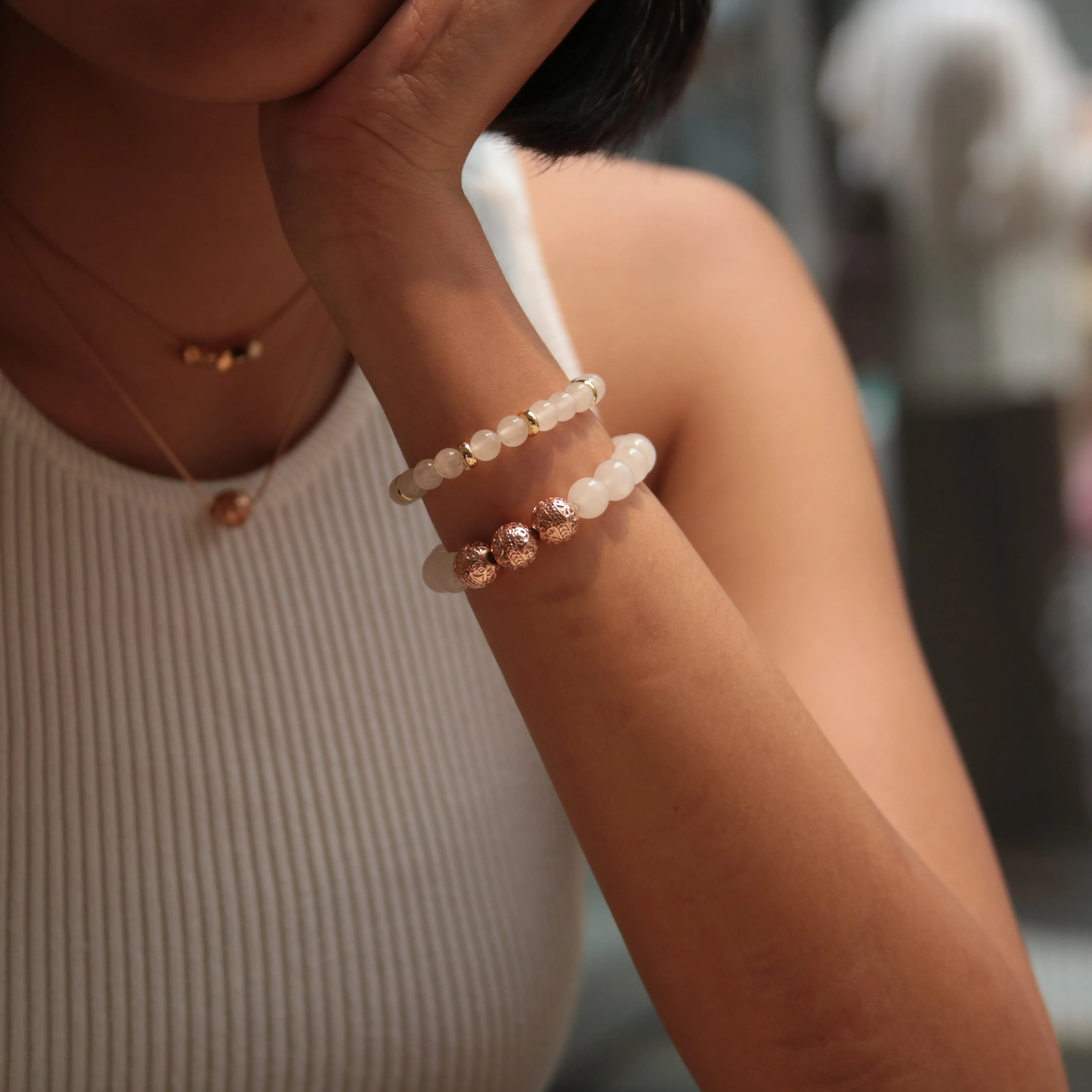 White Jade Rose Gold Bracelet with White Jade Bracelet