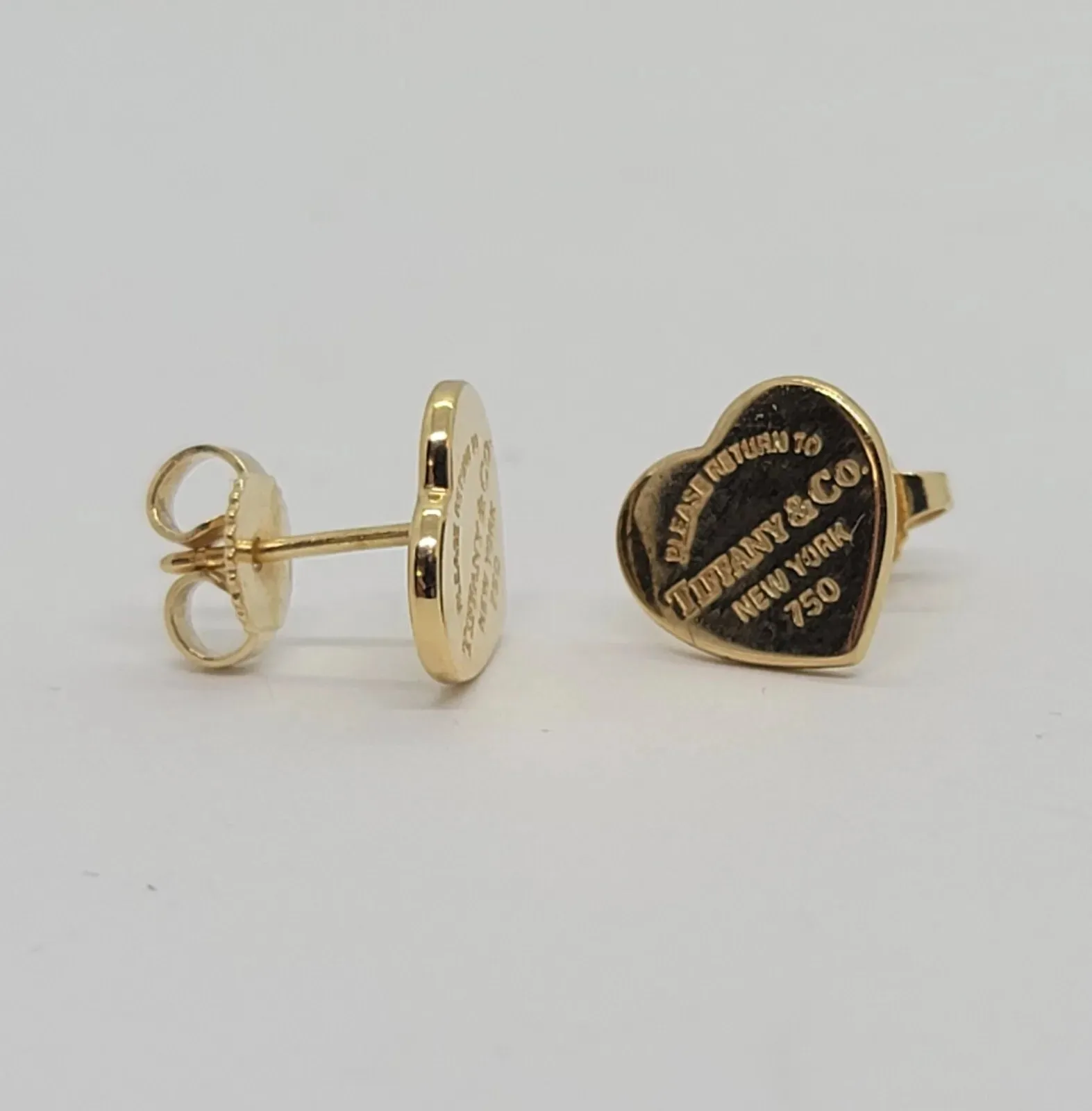 Yellow Gold Heart Tag Stud Earrings