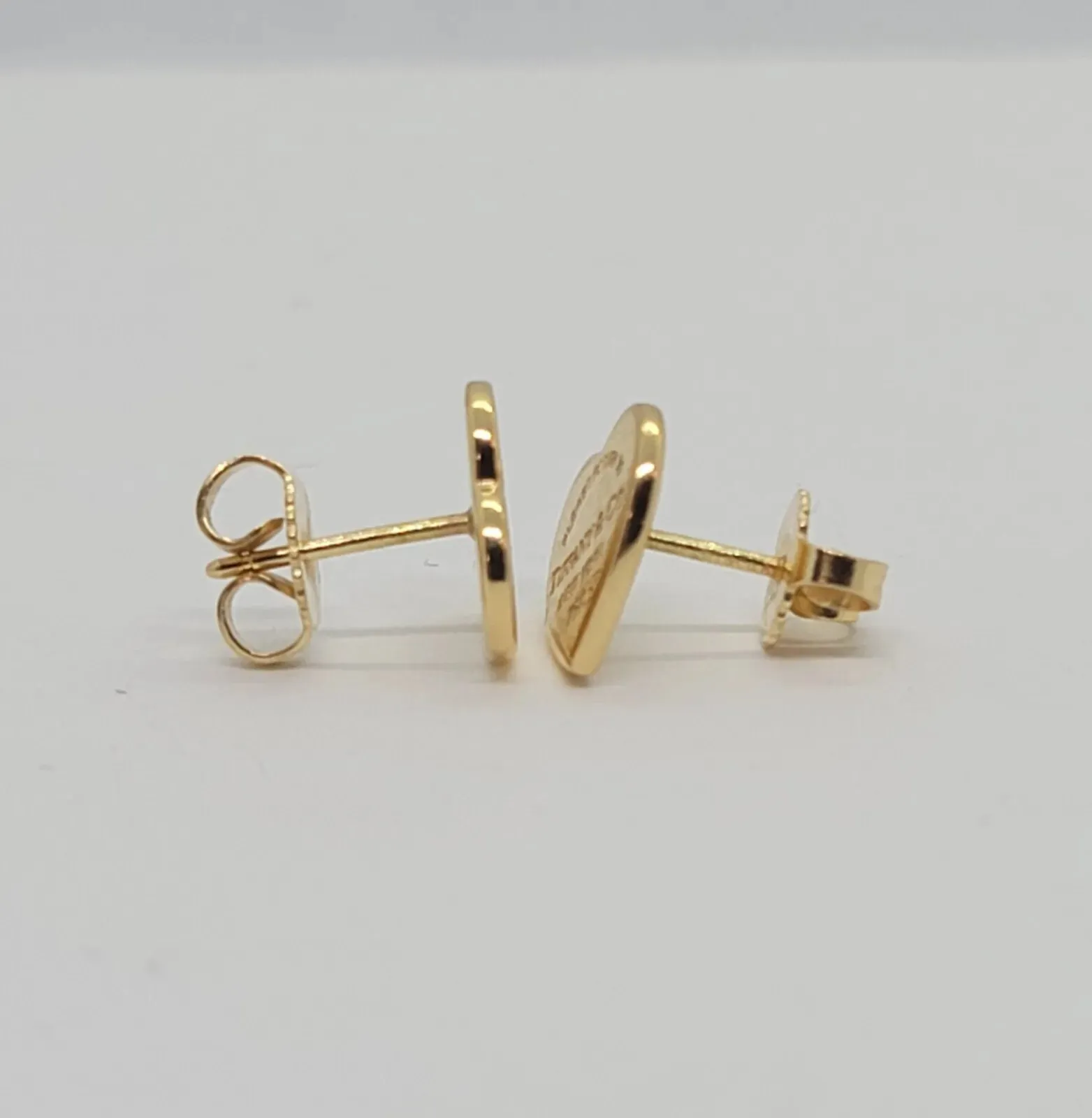 Yellow Gold Heart Tag Stud Earrings